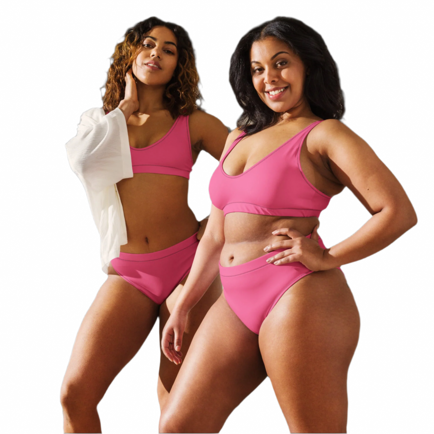 Brink Pink Recycled high-waisted bikini (back) — swimwear for Black women — Pink Butter